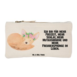 Mr. & Mrs. Panda Make-Up Bag Desert Fox Flower Wreath, White, Hand Drawn