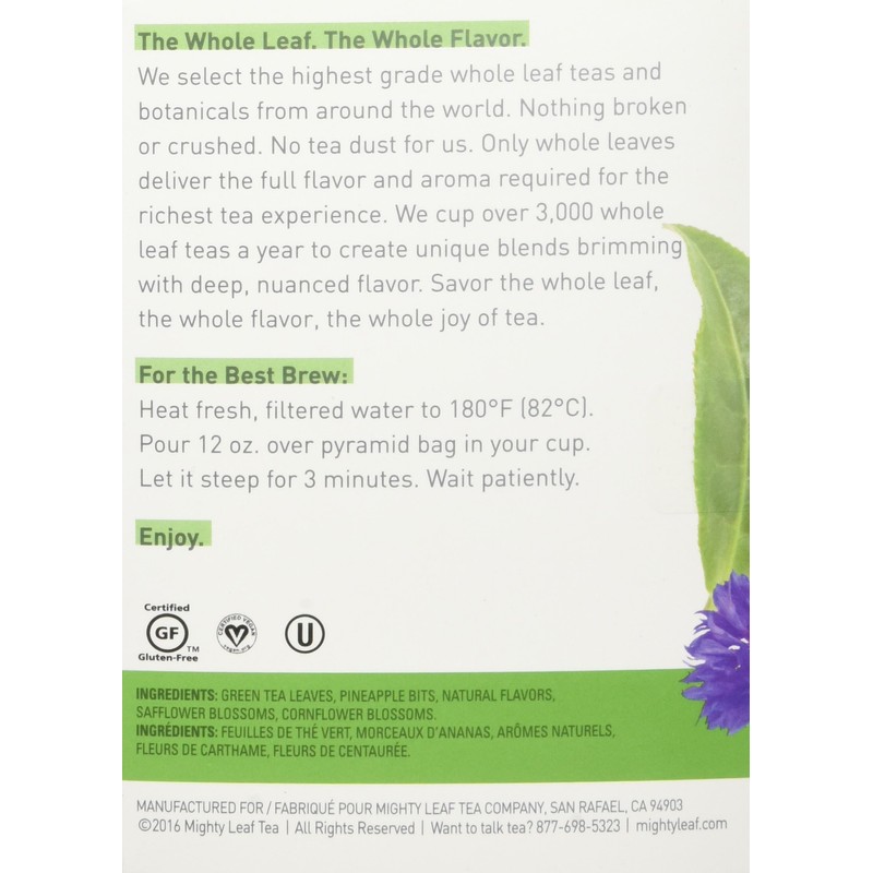 Mighty Leaf Green Tea, Tropical, 1.32oz 15 Pouches