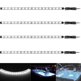 Vbakor Boat Led Strip Lights, 4 Pcs 24'' Marine Interior Courtesy Deck Navigation Lights, Super Bright Waterproof Marine Led Lights Strip for 12V Pontoon Fishing Boat Yacht Kayak Sailboat (White)
