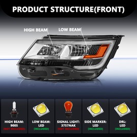 Aosky Chrome Housing Headlight Assembly with LED DRL Compatible with 2016 2017 2018 Ford Explorer Limited Platinum XLT OE Headlamp Left Driver Side