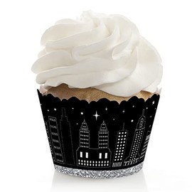 Big Dot of Happiness Nighttime City Skyline - New York Party Decorations - Party Cupcake Wrappers - Set of 12