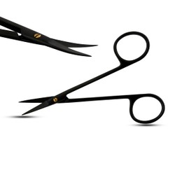 MUSAMED T/C Iris Micro Scissors Curved 4.5" with Tungsten Carbide Inserts Black Ceramic Coating with Gold Screw Stainless Steel TC 4 1/2 inch Size Cutting Scissor