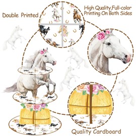 Horse Cupcake Stand Horse Birthday Party Decorations 3 Tiers Horse Party Cupcake Tower Floral Horse Dessert Holder for Western Cowgirl Theme Baby Shower Supplies