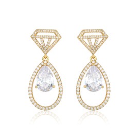 XUPING Teardrop Dangle Earrings for Women Cubic Zirconia Stud Sparkle Crystal Bridal Wedding Earrings 14K Gold Rhinestone Bride Bridesmaid Jewelry Party Gifts
