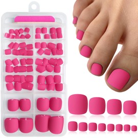 EternalClassic Press on Toenails, 120pcs Rose Red Toe Nails Press ons Short Square Matte Acrylic Fake Toenails for Women