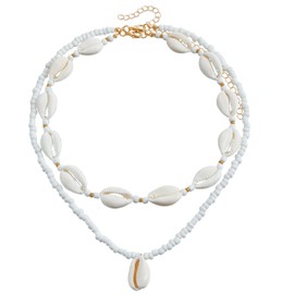 Xandova 5Pcs Shell Necklace Bracelet Seashell Waist Chain Mermaid Costume Accessories Summer Beach Jewelry for Women(Beige)