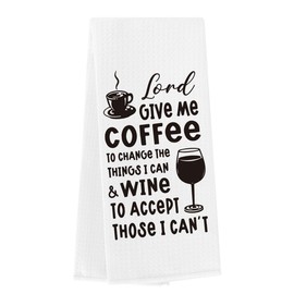 Funny Wine Kitchen Towels Bar Towels Gifts for Wine Lovers Coffee Lovers Lord Give Me Coffee to Change The Things I Can Wine Accessories Decor Waffle Weave Tea Towels for Kitchen 14×23 Inches