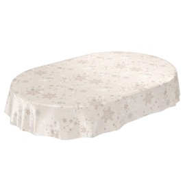 ANRO Oilcloth Tablecloth Oilcloth Tablecloth Christmas Snowflakes Beige Oval 200 x 140 cm