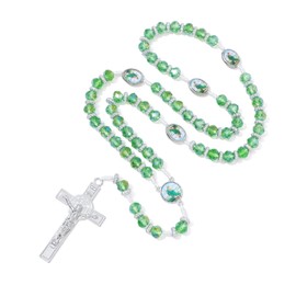 KOMI St Jude Rosary, 10mm Green Crystal Beads Rosary Necklace Catholic Rosario de san judas tadeo Glass Beads Rosaries for Men Women Catholic Gifts