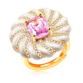 Uloveido Exaggerated Cubic Zirconia Cocktail Ring Open Adjustable Luxury Wedding Jewelry Large Crystal Finger Ring for Women Teen Girls, Metal, Cubic Zirconia