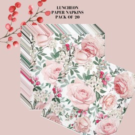 Keep Unique 20-ct 13x13 Pink Rose Paper Luncheon Decoupage Napkins, 3-Ply Servilletas Flowers Napkins for Art, Dinner Tea Party, Disposable Napkins Decor