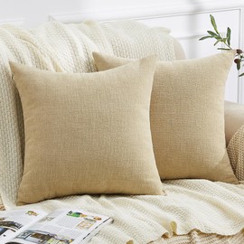 GAWAMAY Decorative Square Throw Pillow Covers 20x20 Inch Set of 2, Super Soft Chenille Pillows Farmhouse Fall Pillowcase for Living Room Bedroom Sofa Couch Cushion Cover Khaki 50x50cm (No Insert)