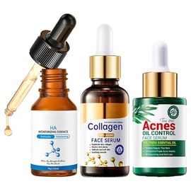 3pcs Rutina Día y Noche Serum Hidratante Facial Colageno y Acido Hialuronico Skin Care Cuidado de la Piel Rejuvenecedor y Reafirmante Gotero Facial Hu
