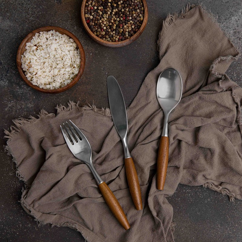 Avocrafts Flatware Silverware Cutlery Set, Stainless Steel, Teak Wood Dining