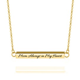 RIPFEVURN Horizontal Bar Cremation Jewelry Urn Necklaces for Ashes for Women Men Stainless Steel Cube Always in My Heart Urn Locket for Human Ashes Holder Memorial Keepsake Pendant(Mom)