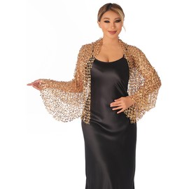 RZTA Sparkling Metallic Shawls and Wraps with Buckle for Evening Party Dresses Wedding Party A2-Gold