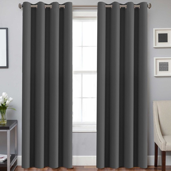 H.VERSAILTEX Blackout Window Treatment Curtains/Panels, Thermal Insulated Room Darkening Solid Grommet Drapes for Bedroom/Living Room Window (52 Inch by 108 Inch, Charcoal Gray, Set of 2)