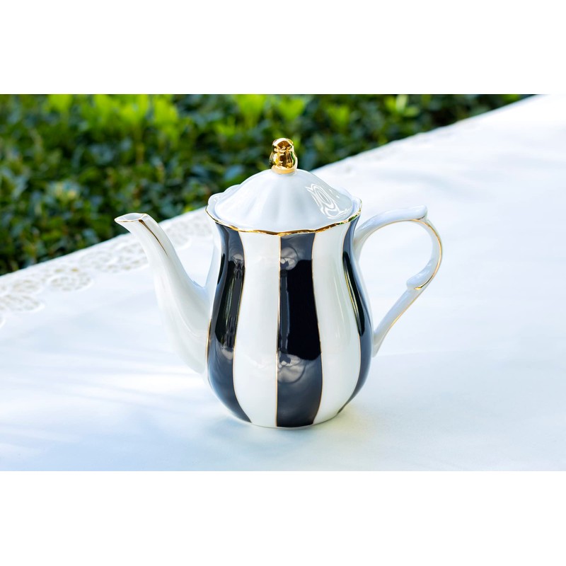 Grace Teaware Black and White Scallop Fine Porcelain Teapot