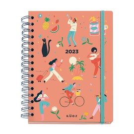 Miquelrius - Küoz 2023 Year Diary – Week to View – Size 155 x 213 mm (approx. A5) – Hard Cover – Spiral Bound – Multilingual – Let's Go