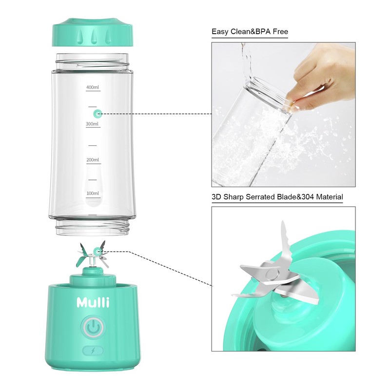 Mulli Portable Blender,USB Rechargeable Personal Mixer for Smoothie and Shakes,