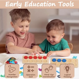 TEUVO Wooden Counting Peg Board for Children, Montessori Counting Toys Number Blocks for Addition & Subtraction, Home Classroom Educational Maths Games for 3 4 5 6 Years Old Boys Girls