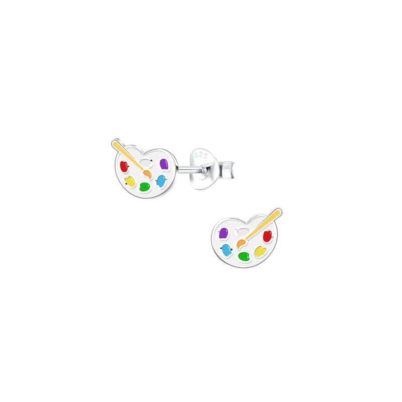 Palette and Paintbrush Stud Earrings 925 Sterling Silver