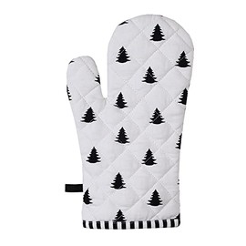 Clayre & Eef Oven Glove 18 x 30 cm Black White Cotton Christmas Tree Oven Glove