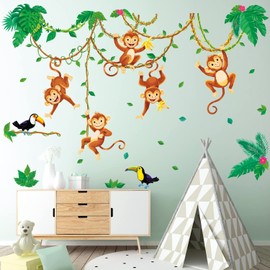 DECOWALL WL4-2013 Monkey Climbing Tree Wall Decals Jungle Animals Wall Stickers Kids Room Baby Nursery Bedroom Wall Décor
