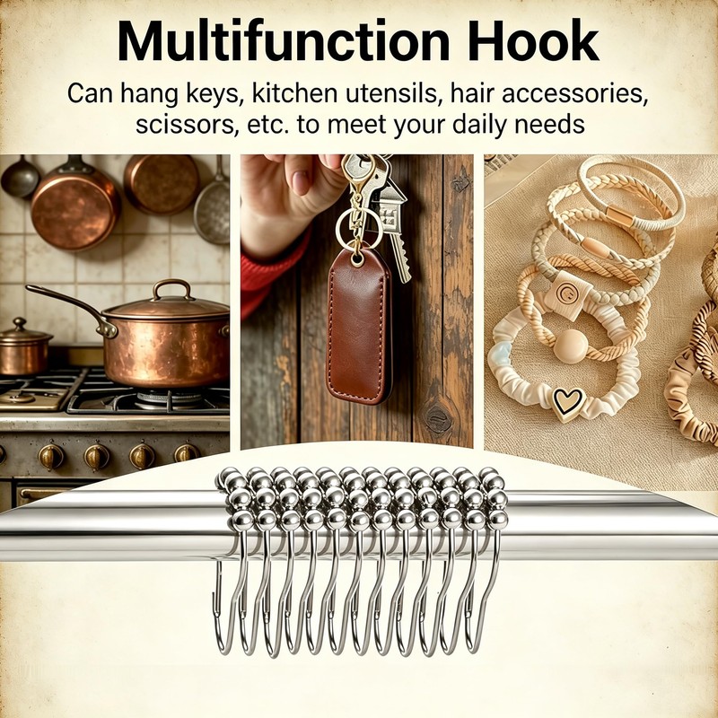 24 Pcs Shower Curtain Hooks, Stainless Steel Shower Curtains Rings