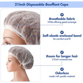 Yahenda 500 Pcs Disposable Bouffant Caps Bulk 21 Inches Disposable Caps for Hair Elastic Dust Cap Hairnets for Food Service, Nurses, Labs (White)