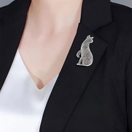 Sitting Cat Brooch Pin for Women Girls Fashion Cute Textured Abstract Kitten Animal Brooches Lapel Pins Unisex Christmas Holiday Festival Hat Bag Suit Dress Accessories Jewelry Gift for Pet-lover (Silver)