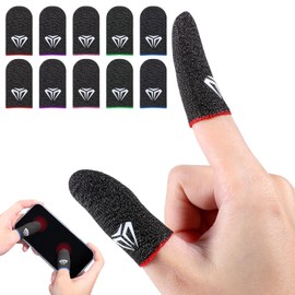 Gjinxi 10 Pairs Finger Sleeve for Gaming, 0.3mm Fiber Anti Sweat E-Sports Finger Glove, Breathable Seamless Touchscreen Finger Cover Thumb Sleeve for PUBG Dedales, Fit All Touchscreen Devices(5 Color)