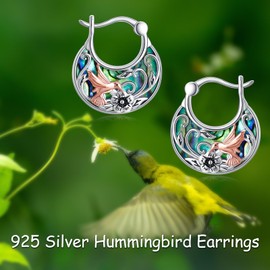 POPLYKE Hummingbird Earrings for Women 925 Sterling Silver Hoop Earrings Abalone Earrings Hummingbird Jewelry Gifts