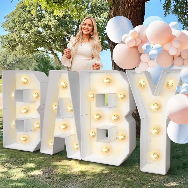 Baby Shower Decorations - Large PRE-CUT BABY Marquee Letters Kit - Mosaic Foam Board Sign for Boy Girl - Neutral Baby Girls Shower Centerpieces Decor for Gender Reveal Party Supplies Decoration
