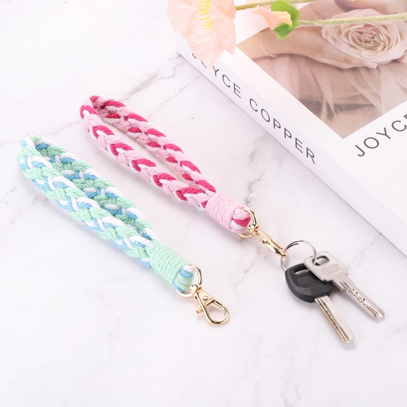 PATIKIL Boho Macrame Keychain, Handmade Wristlet Bracelet Keychain Keyring Holder