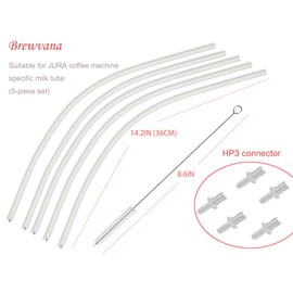 Milk Tubes Hoses, 36cm (14.2in), Set of 5, Jura Coffee Machines Frothing Nozzles Compatible, with 5 Jura HP3 Milk Hose Connectors (72249) Equipped with cleaning brush