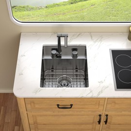 Talllor Rv Kitchen Sink - 18 x 15 Inch Matte Black Undermount Bar Sink 16 Gauge 304 Stainless Steel Single Bowl Rv Hidden Kitchen Sinks Basin with Faucet Space-Saving #TLRV-0002