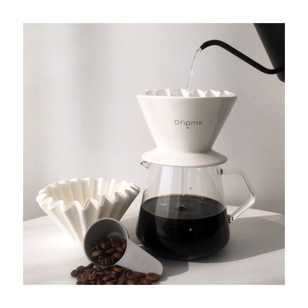 Drip Pink White Ceramic Coffee Dripper Hand Drip Set (Ceramic