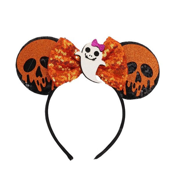 XINGKANG Halloween Glitter Skull & Ghost Headband - Spooky Sequin