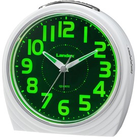 LANDEX YT5300WH Alarm Clock, Analog, Quiet, Continuous Second Hand, Light, Snooze Function, White