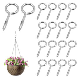 18Pcs Eye Bolts Screw in Heavy Duty, 2.5 Inch Stainless Steel Eyelet Screws, Self Tapping Ring Screw Rust Resistant Eye Hooks for Securing Cables Wires Hanging Lights, Indoor and Outdoor Use