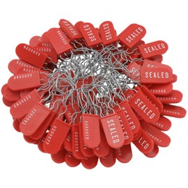 Plastic Wire Padlock Security Seals Sequentially Numbered (Pack of 100) (Red)