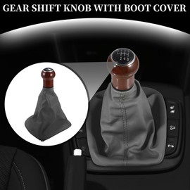 Partuto 6 Speed Manual Gear Shift Knob with Dust Cover - Car Gearbox Stick Shifter Lever Knob - for VW Passat B5 96-05 Plastic Faux Leather Gray - 1 Pc