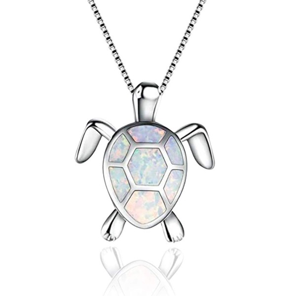 Hithop Cute Turtle Pendant Necklace Lovely Animals White Fire Opal