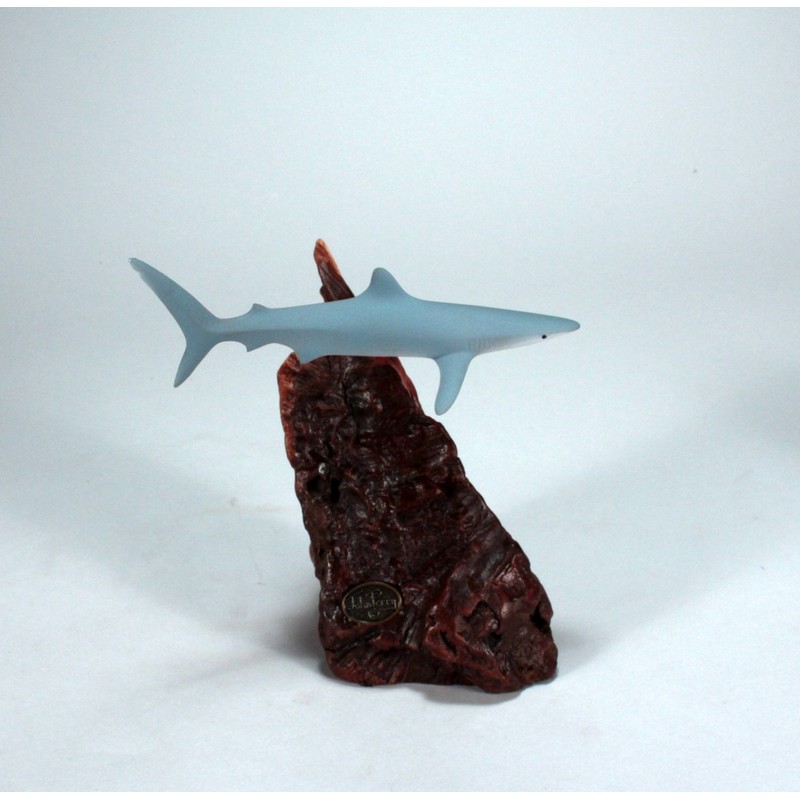 BLUE SHARK by John Perry 6in long sculpture Airbrushed blue/grey
