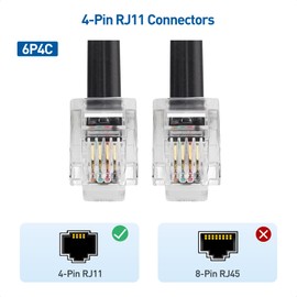 Cable Matters 2-Pack ADSL Cable 1m (RJ11 to RJ11 Cable) for Telephone, Internet DSL, ADSL, Modem in Black - 1m