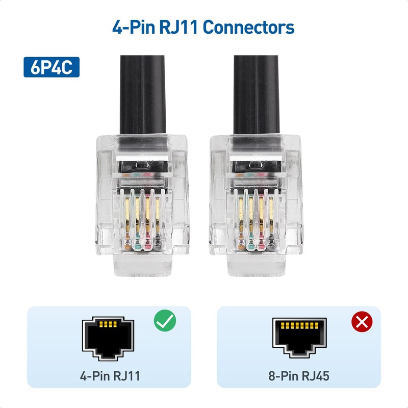 Cable Matters 2-Pack ADSL Cable 1m (RJ11 to RJ11 Cable)