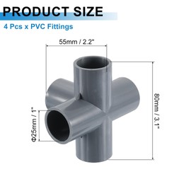 Sourcing Map 4 Pcs 5 Way PVC Elbow Connector, 1" PVC Fittings, Grey