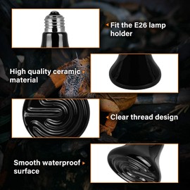 Simple Deluxe 25W (Mini) Ceramic Heat Emitter Reptile Heat Lamp Bulb No Light Emitting Brooder Coop Heater for Amphibian Pet & Incubating Chicken, Black, 1-Pack