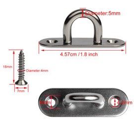 10-Pack 304 Stainless Steel Ceiling Hook Ring Hooks 1. 8 inch M5 Strip Type Eye Plate with Enclosed Hook Boat Rigging Heavy Duty Ceiling & Wall Mount Hanging Hardware Fitting